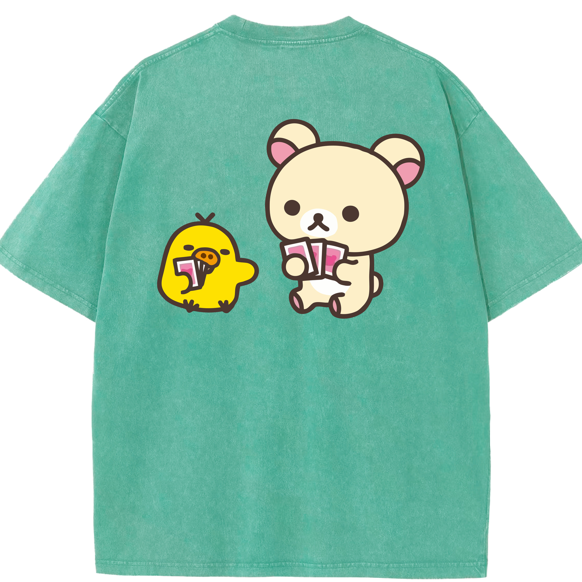 （画像用） リラックマ リラックマ キイロイトリ Rilakkuma Korilakkuma Kiiroitori 綿100% ヴィンテージ風 半袖Tシャツ（背面プリント）